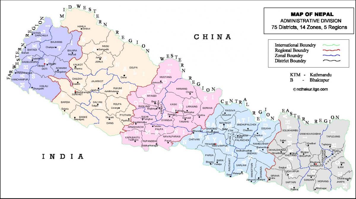 แผนที่ของจากเนปาลงั้นหรองกับ districts. kgm และ vdc