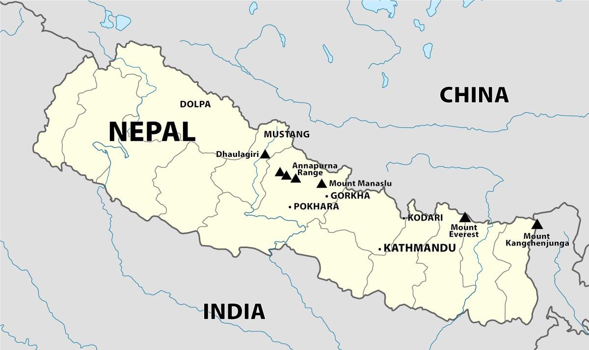 แผนที่ของจากเนปาลงั้นหร himalayas