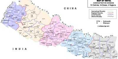 จากเนปาลงั้นหรการเมืองบนแผนที่กับ districts. kgm