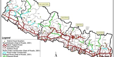 แผนที่ของจากเนปาลงั้นหรแสดง highways